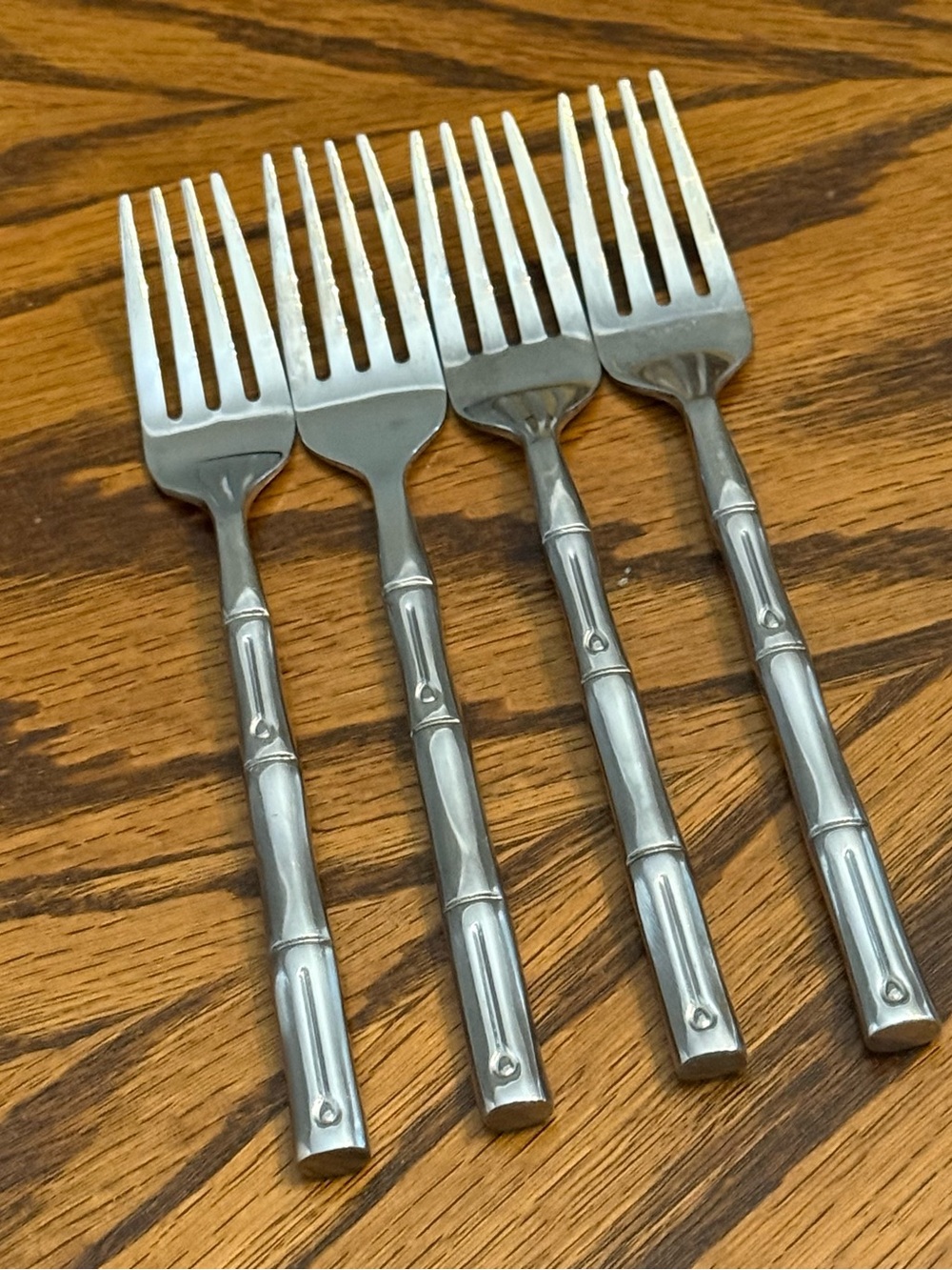 Hampton Forge MCM Bamboo 4 Salad Forks Stainless Flatware